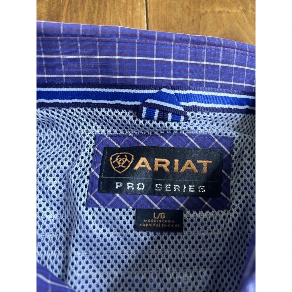 ARIAT PRO SERIES Men's Blue White Plaid Grid Long Sleeve Casual Button Down